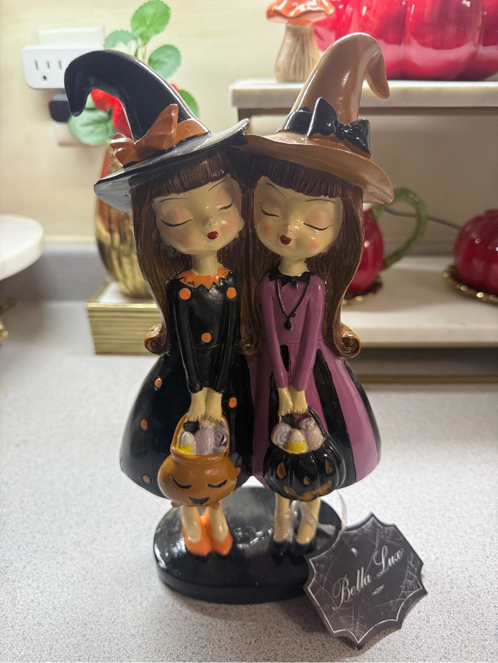 Bella Lux Halloween Witch Twin Girls with Trick or Treat Baskets